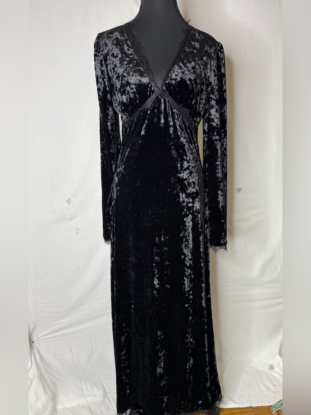 Womens Black Velvet Babydoll Maxi Dress Sz M Goth Whimsigoth Witchy Stevie Nicks
